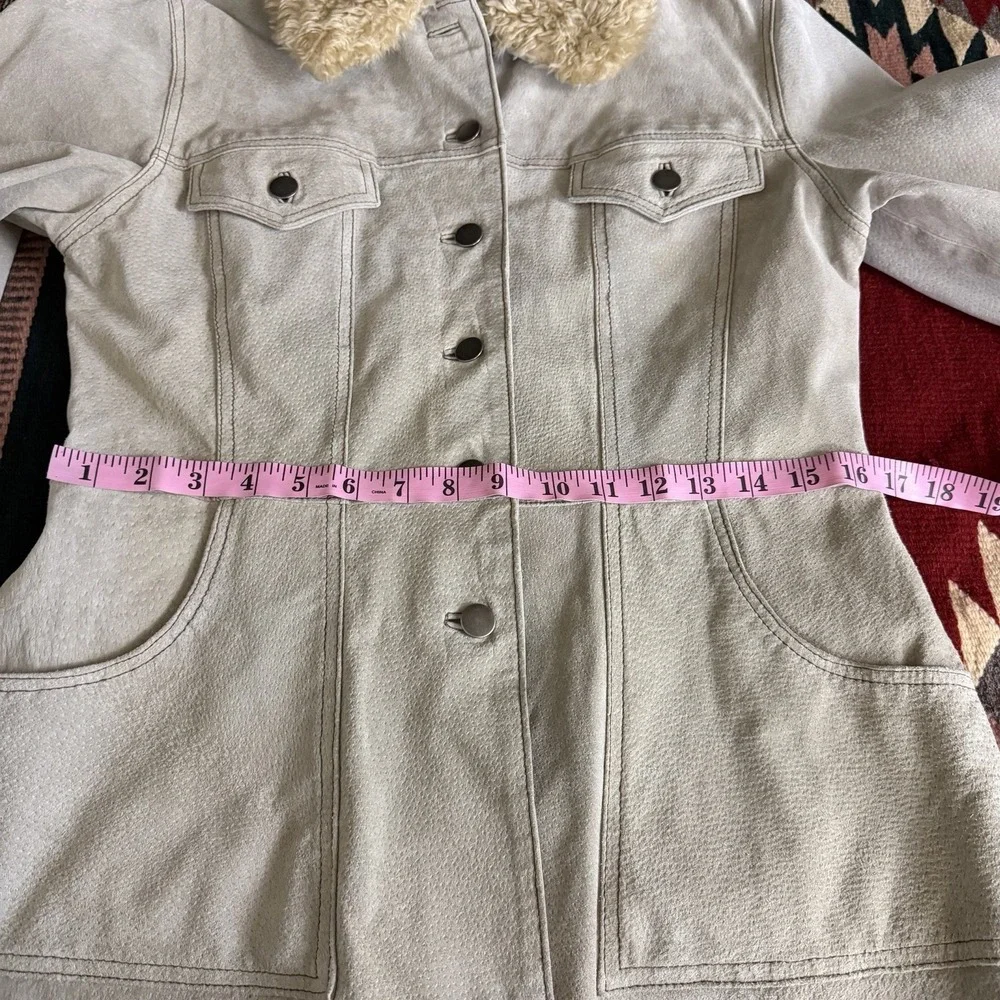 Vtg Y2K Rampage Suede Faux Fur Jacket Sz M Taupe Tan Gray Pennylane Western Boho